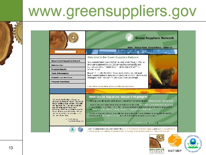 www. greensuppliers. gov 13 NIST MEP 