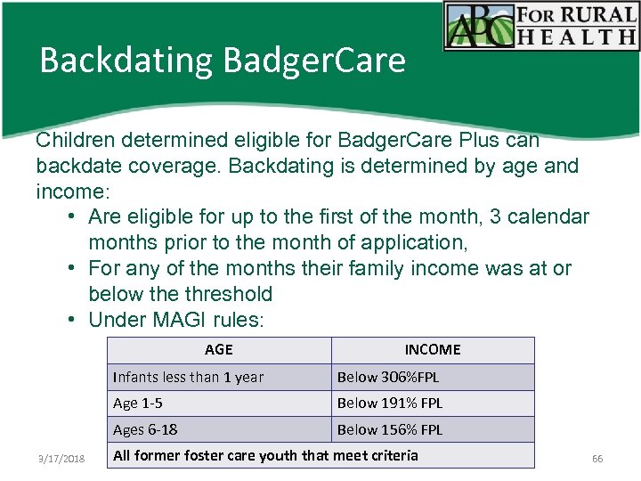 Backdating Badger. Care Children determined eligible for Badger. Care Plus can backdate coverage. Backdating
