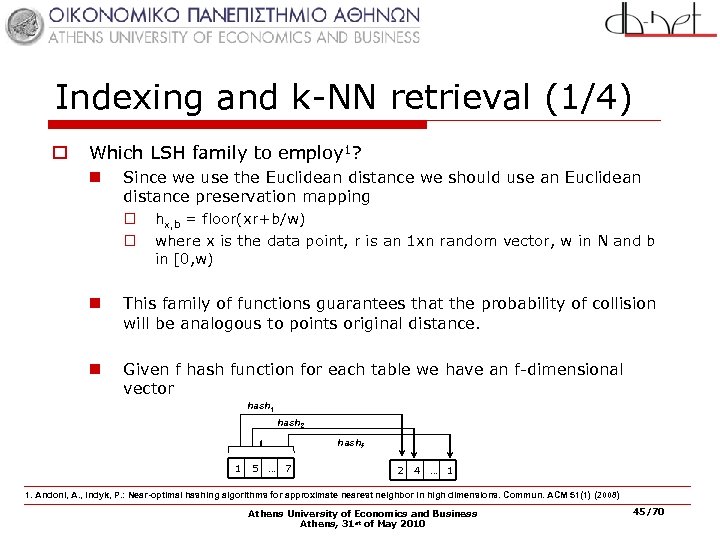 Indexing and k-NN retrieval (1/4) o Which LSH family to employ 1? n Since