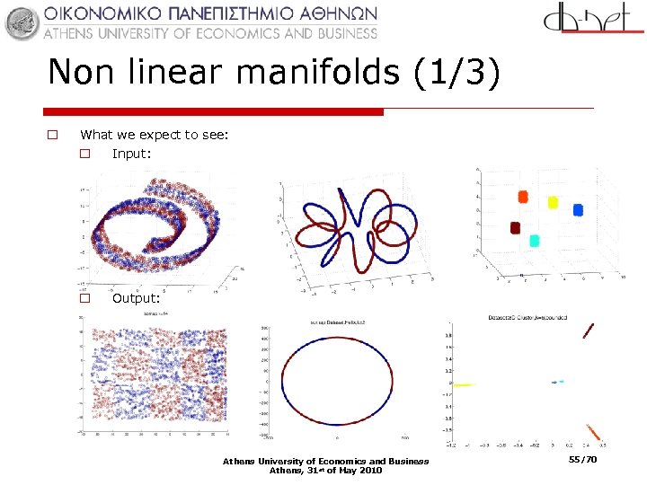 Non linear manifolds (1/3) o What we expect to see: o Input: o Output: