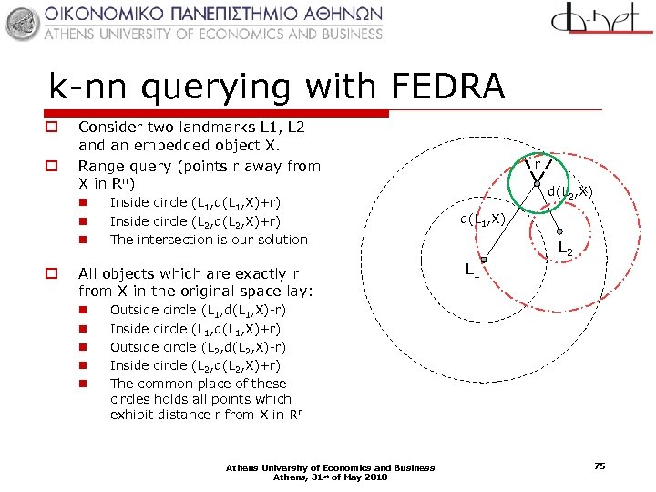 k-nn querying with FEDRA o o Consider two landmarks L 1, L 2 and