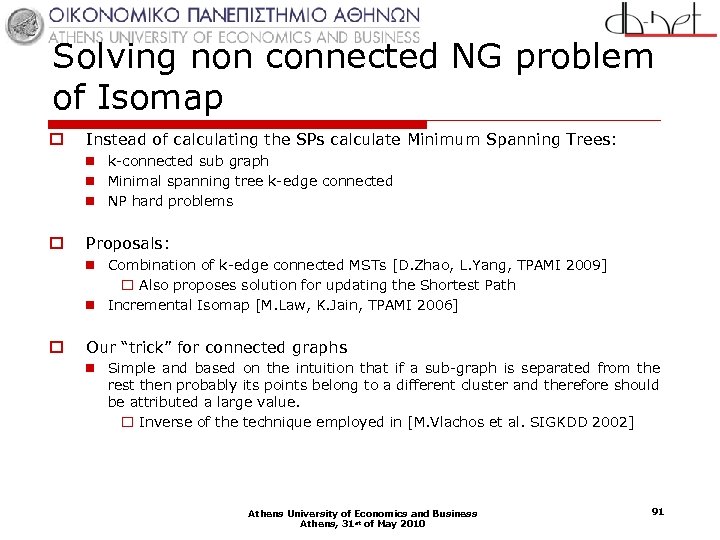 Solving non connected NG problem of Isomap o Instead of calculating the SPs calculate