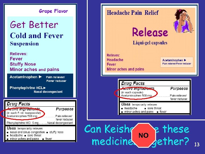 Can Keisha take these NO medicines together? 13 