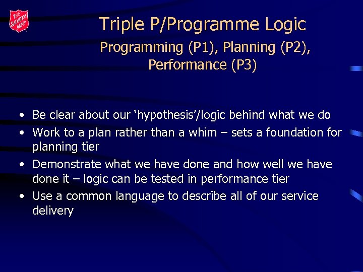 Triple P/Programme Logic Programming (P 1), Planning (P 2), Performance (P 3) • Be