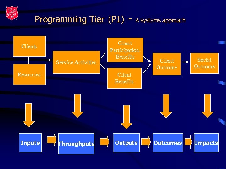 Programming Tier (P 1) Clients Service Activities Resources Inputs - A systems approach Client