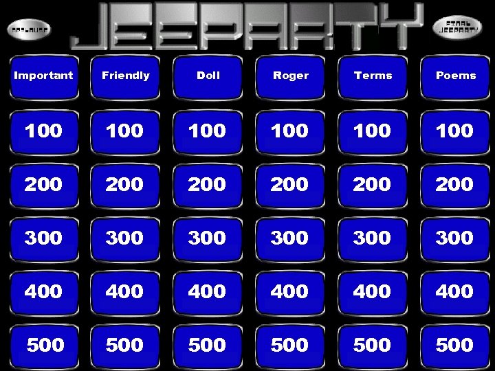 Important Friendly Doll Roger Terms Poems 100 100 100 200 200 200 300 300