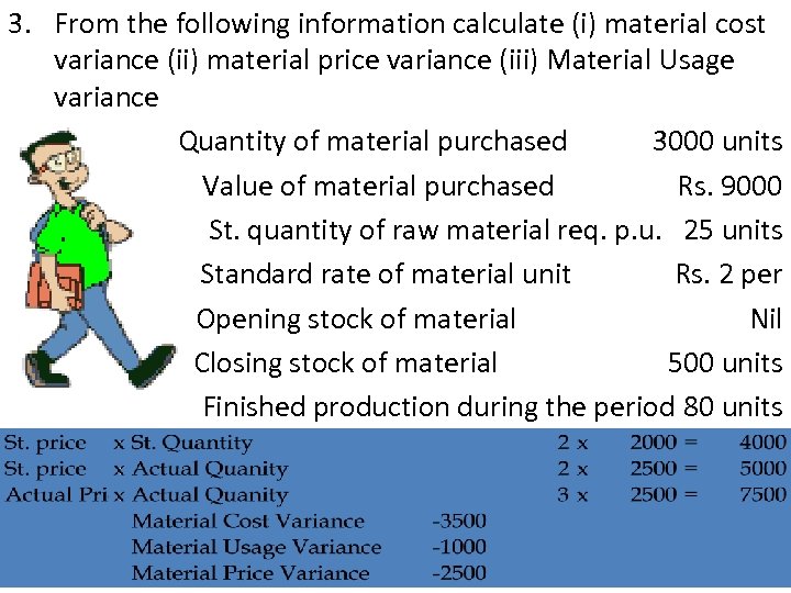 3. From the following information calculate (i) material cost variance (ii) material price variance