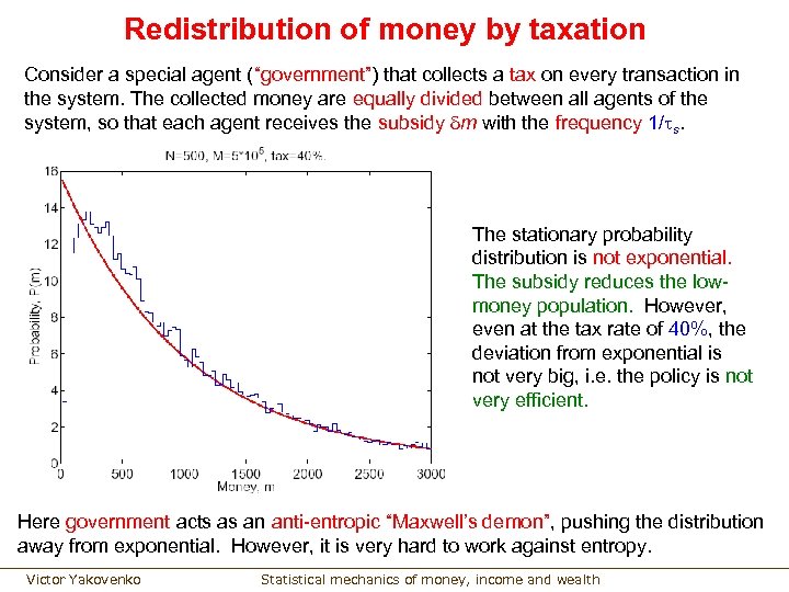Redistribution of money by taxation Consider a special agent (“government”) that collects a tax