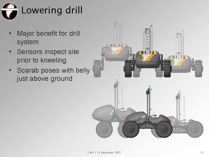 Lowering drill • Major benefit for drill system • Sensors inspect site prior to