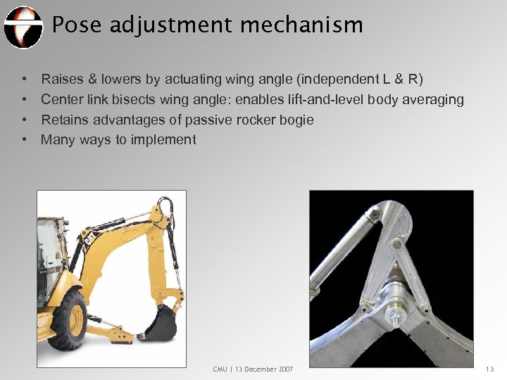 Pose adjustment mechanism • • Raises & lowers by actuating wing angle (independent L