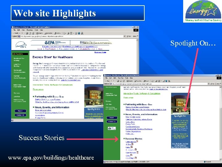 Web site Highlights Spotlight On… Success Stories www. epa. gov/buildings/healthcare 