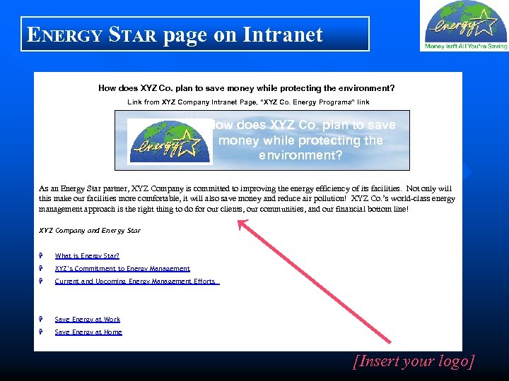 ENERGY STAR page on Intranet How does XYZ Co. plan to save money while
