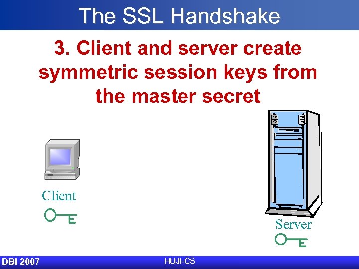 The SSL Handshake 3. Client and server create symmetric session keys from the master