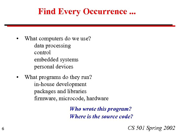 Find Every Occurrence. . . • What computers do we use? data processing control