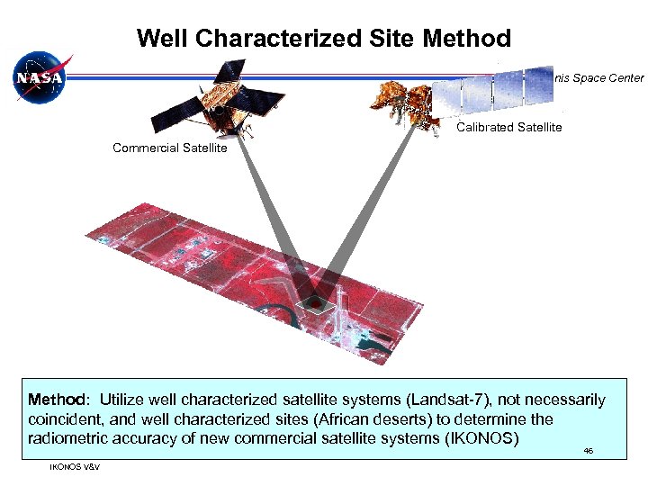 Well Characterized Site Method Stennis Space Center Calibrated Satellite Commercial Satellite Method: Utilize well