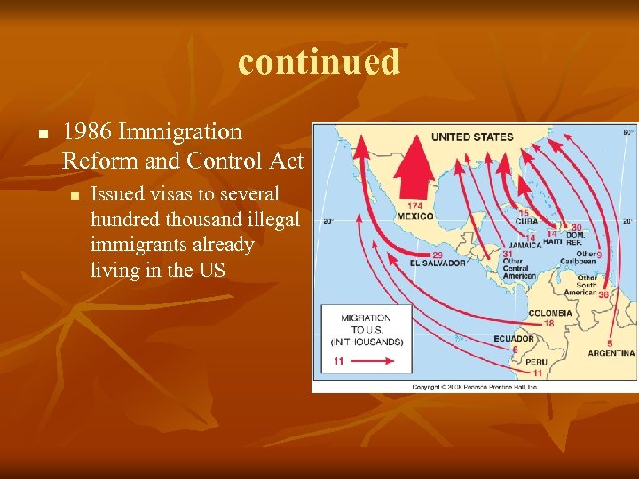 continued n 1986 Immigration Reform and Control Act n Issued visas to several hundred