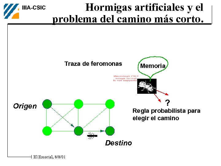 IIIA-CSIC Hormigas artificiales y el problema del camino más corto. Traza de feromonas ?