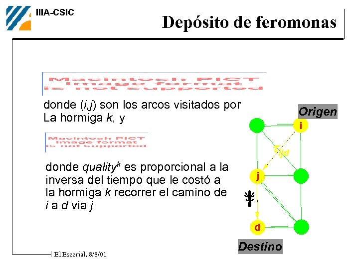 IIIA-CSIC Depósito de feromonas donde (i, j) son los arcos visitados por La hormiga