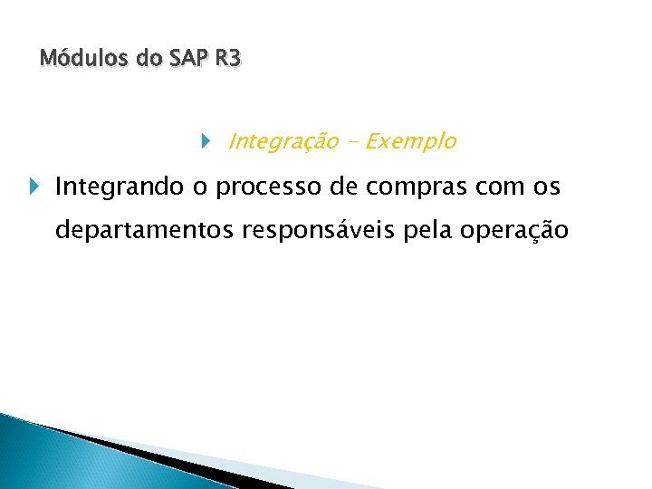 Módulos do SAP R 3 Integração - Exemplo Integrando o processo de compras com