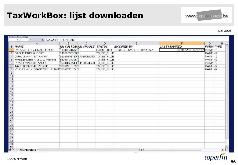 Tax. Work. Box: lijst downloaden juni 2006 TAX-ON-WEB 56 