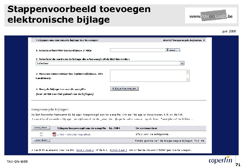 Stappenvoorbeeld toevoegen elektronische bijlage juni 2006 TAX-ON-WEB 71 