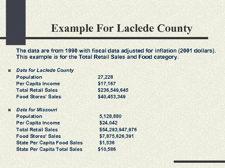 Example For Laclede County The data are from 1990 with fiscal data adjusted for