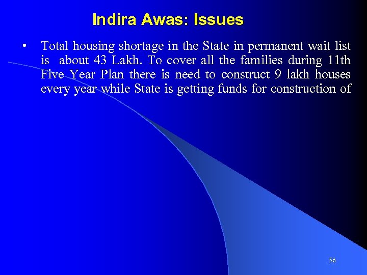 Indira Awas: Issues • Total housing shortage in the State in permanent wait list
