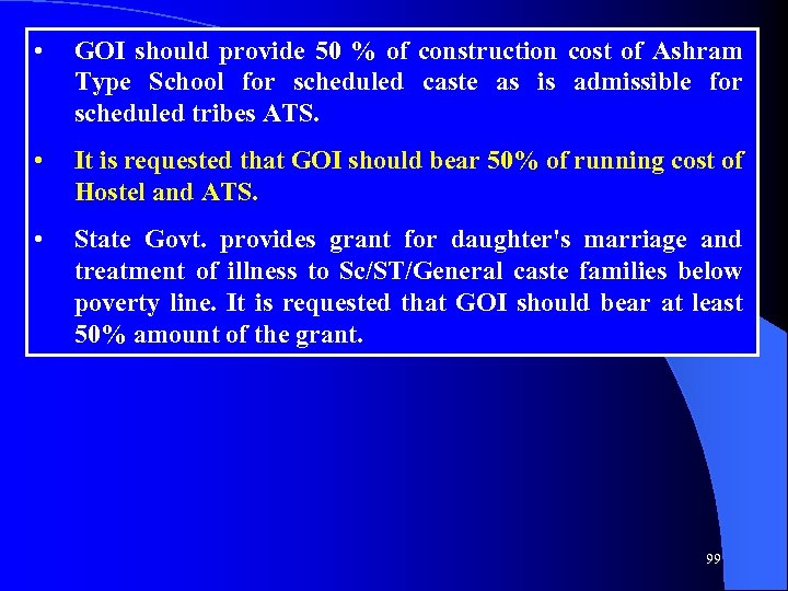  • GOI should provide 50 % of construction cost of Ashram Type School