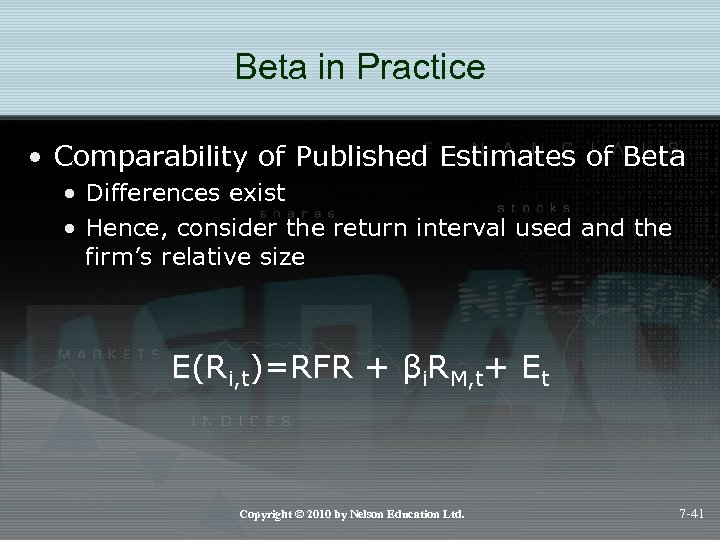 Beta in Practice • Comparability of Published Estimates of Beta • Differences exist •