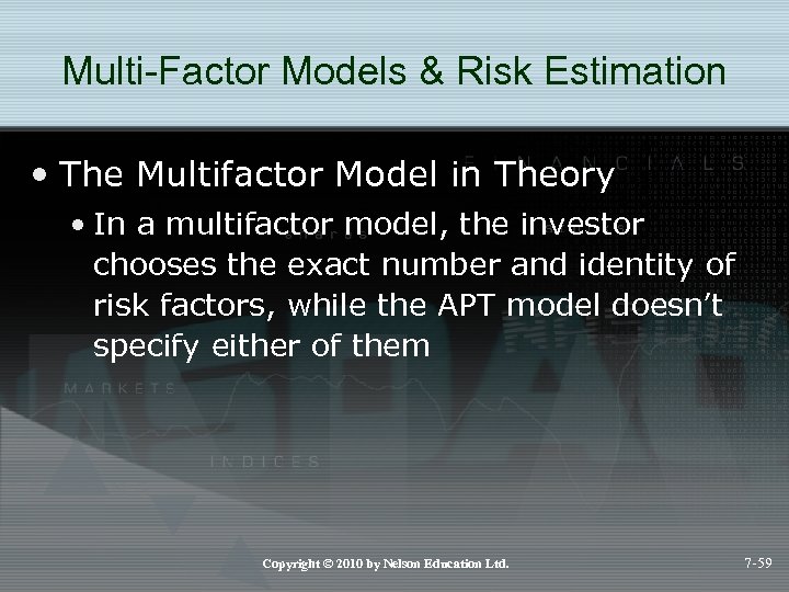 Multi-Factor Models & Risk Estimation • The Multifactor Model in Theory • In a