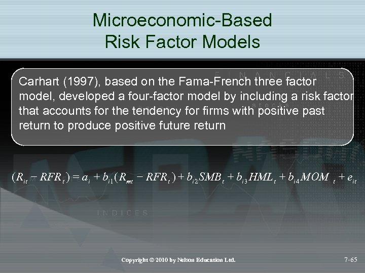 Microeconomic-Based Risk Factor Models Carhart (1997), based on the Fama-French three factor model, developed
