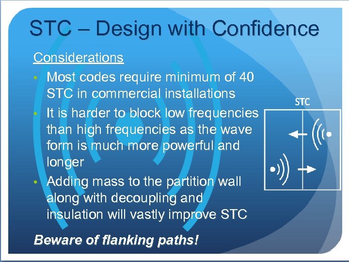 STC – Design with Confidence Considerations • Most codes require minimum of 40 STC