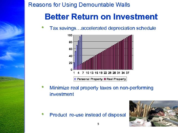 Reasons for Using Demountable Walls Better Return on Investment • Tax savings…accelerated depreciation schedule