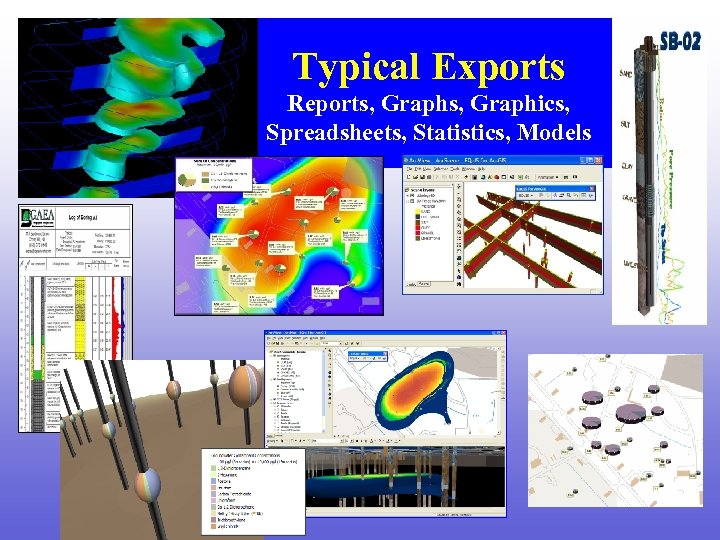 Typical Exports Reports, Graphics, Spreadsheets, Statistics, Models 
