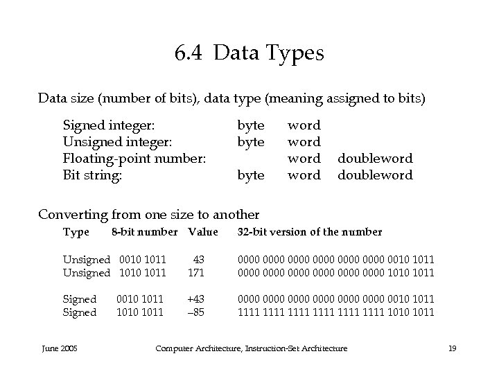 6. 4 Data Types Data size (number of bits), data type (meaning assigned to