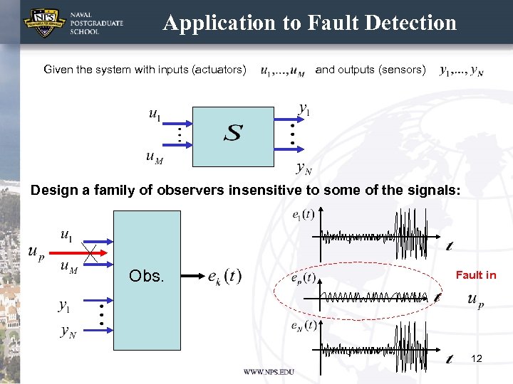 Application to Fault Detection Given the system with inputs (actuators) and outputs (sensors) Design