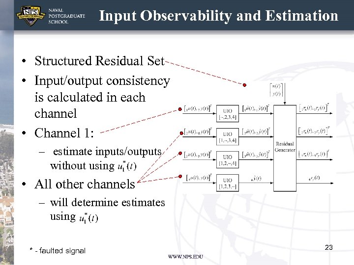 Input Observability and Estimation • Structured Residual Set • Input/output consistency is calculated in