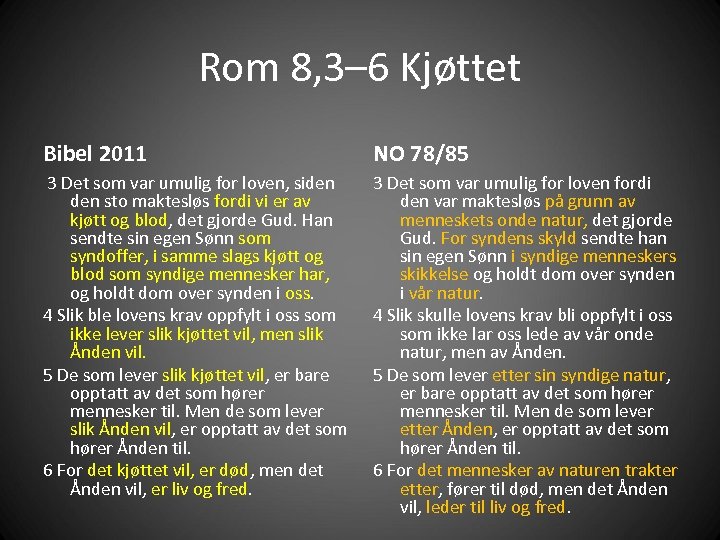 Rom 8, 3– 6 Kjøttet Bibel 2011 NO 78/85 3 Det som var umulig