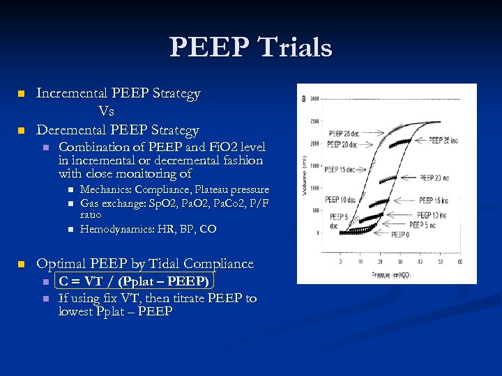 PEEP Trials n n Incremental PEEP Strategy Vs Deremental PEEP Strategy n Combination of