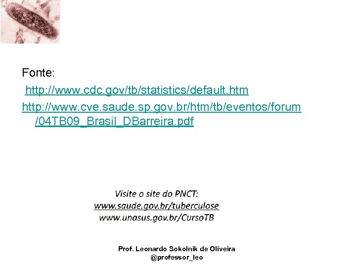 Fonte: http: //www. cdc. gov/tb/statistics/default. htm http: //www. cve. saude. sp. gov. br/htm/tb/eventos/forum /04