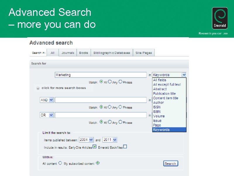 Advanced Search – more you can do 
