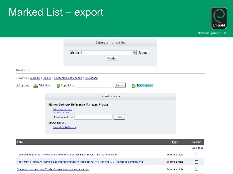 Marked List – export 