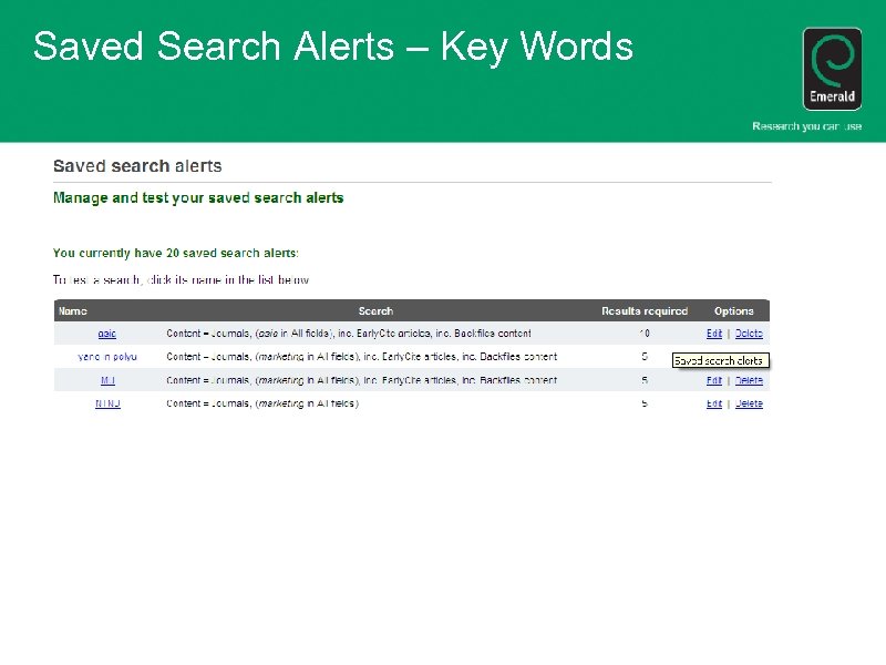 Saved Search Alerts – Key Words 