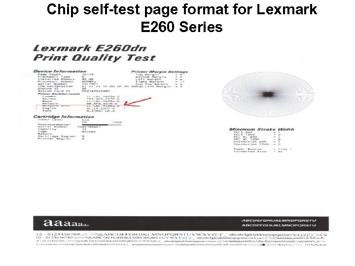 Chip self-test page format for Lexmark E 260 Series 