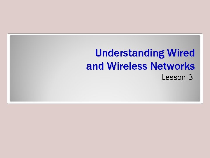 Understanding Wired and Wireless Networks Lesson 3 