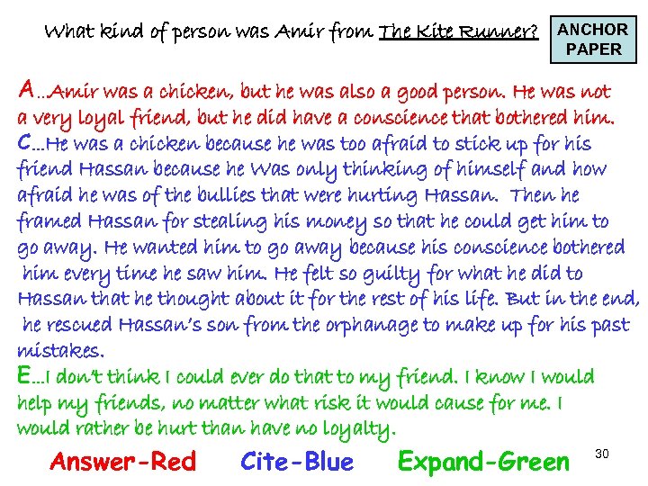 What kind of person was Amir from The Kite Runner? ANCHOR PAPER A…Amir was