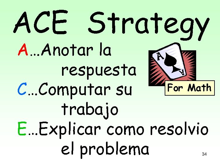 ACE Strategy A…Anotar la respuesta For Math C…Computar su trabajo E…Explicar como resolvio el
