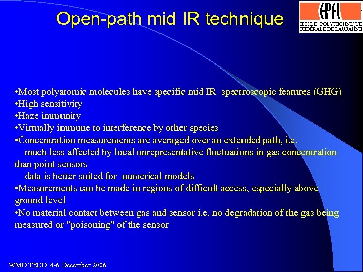 Open-path mid IR technique Logo optimisé par J. -D. Bonjour, SI-DGR 13. 4. 93