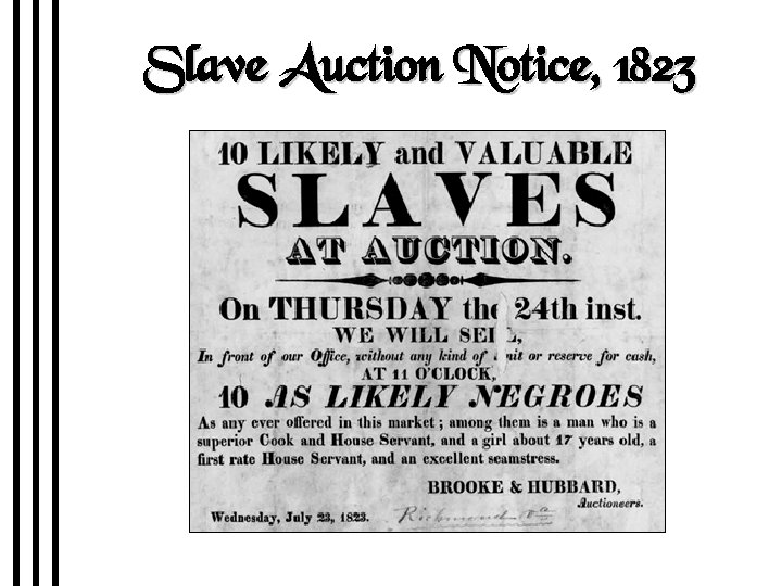 Slave Auction Notice, 1823 