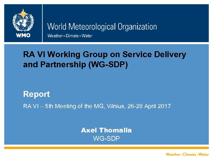 RA VI Working Group on Service Delivery and Partnership (WG-SDP) Report RA VI –